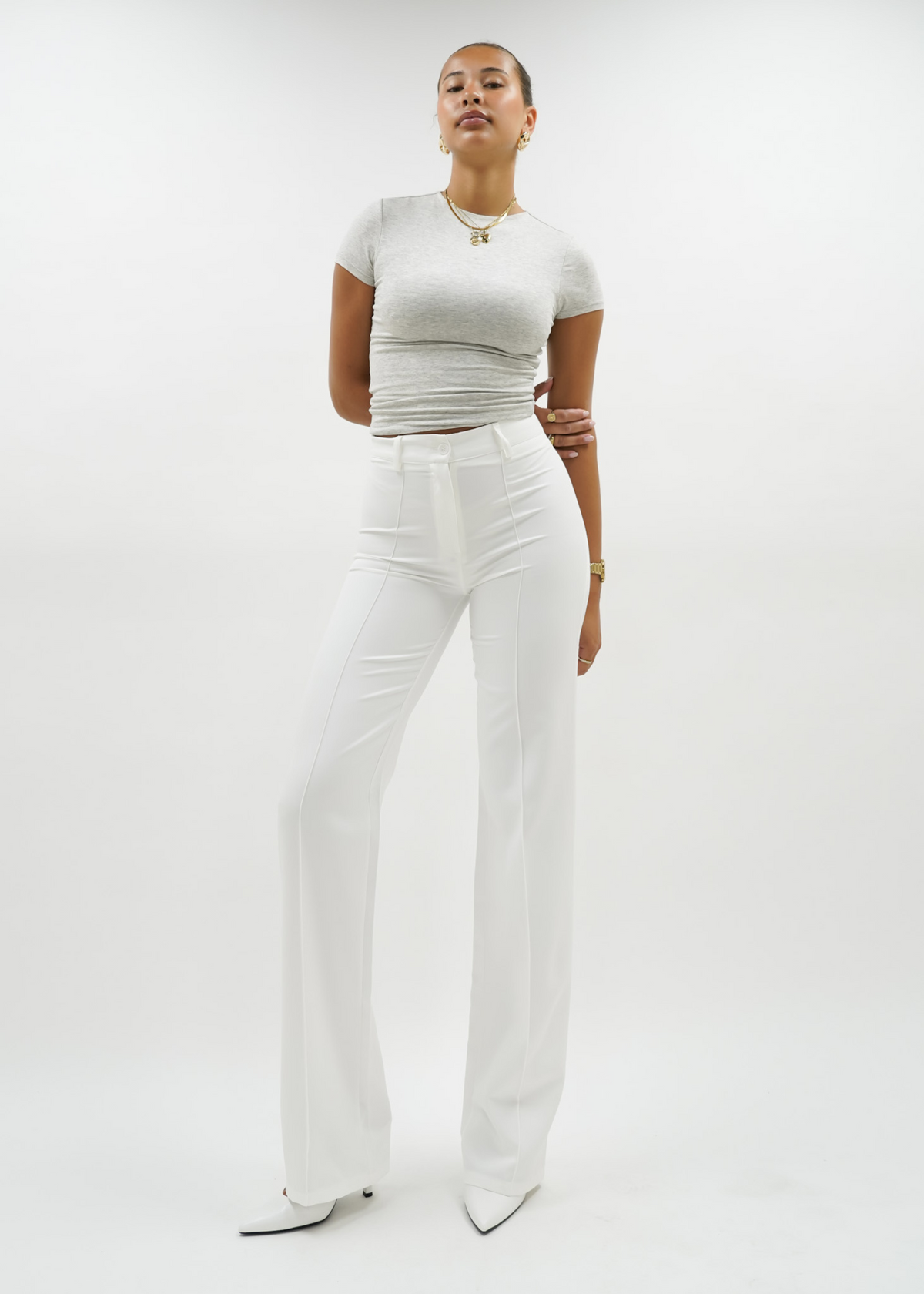 Straight leg pants met pressfold white (tall)