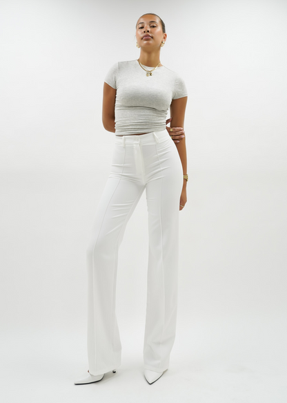 Straight leg pants met pressfold white (tall)