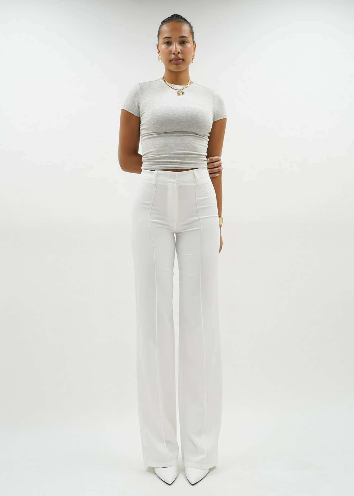 Straight leg pants met pressfold white (tall)