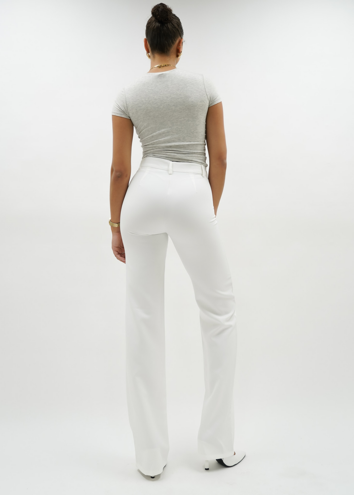 Straight leg pants met pressfold white (tall)