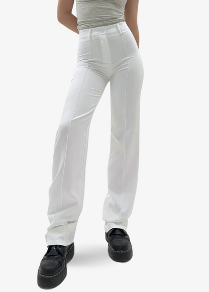 Straight leg pants met pressfold white (tall)