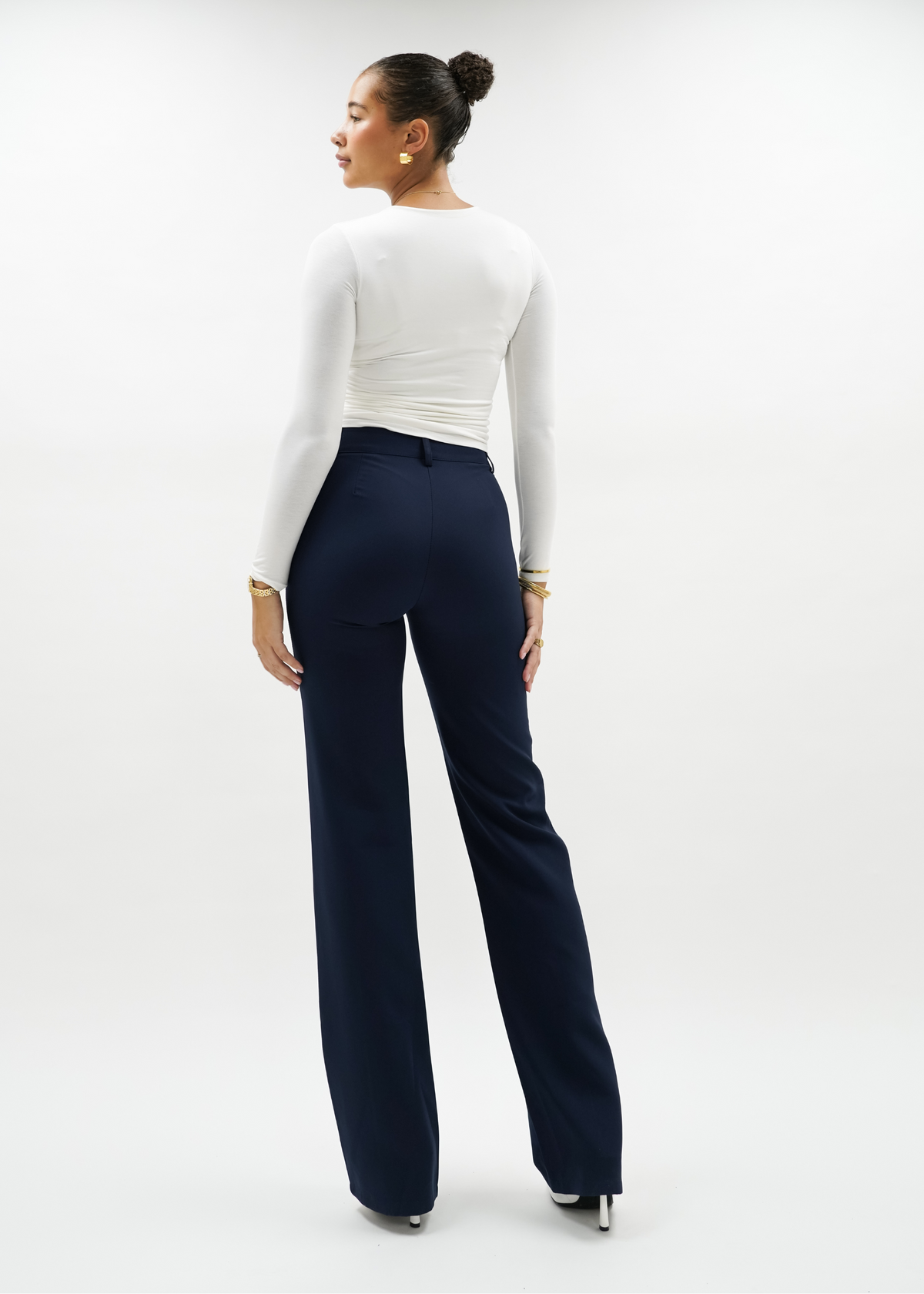 Straight leg pants met pressfold night blue (tall)