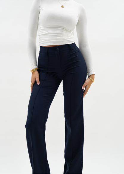 Straight leg pants met pressfold night blue (tall)
