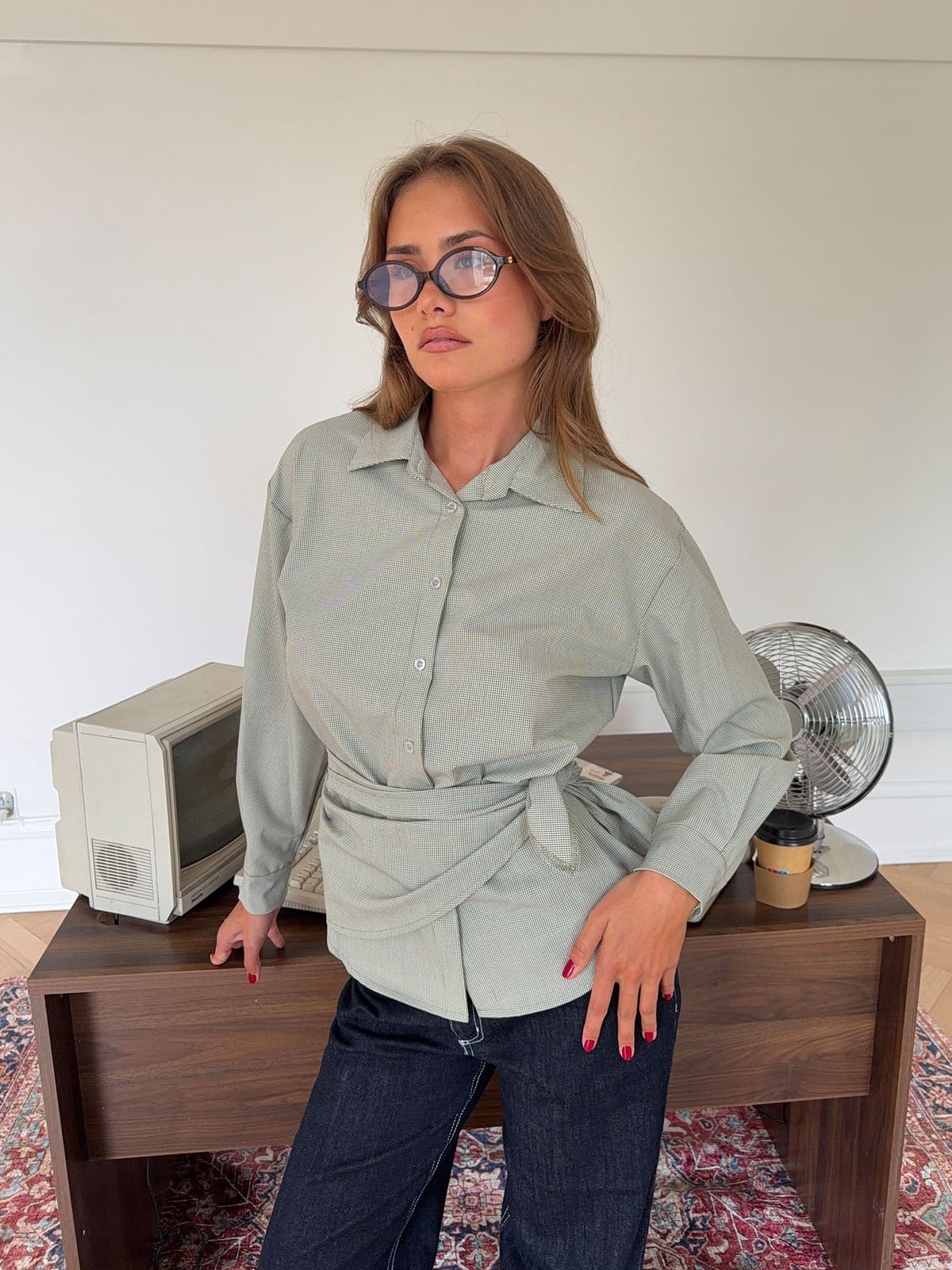 Brenna shirt with tie detail – Green