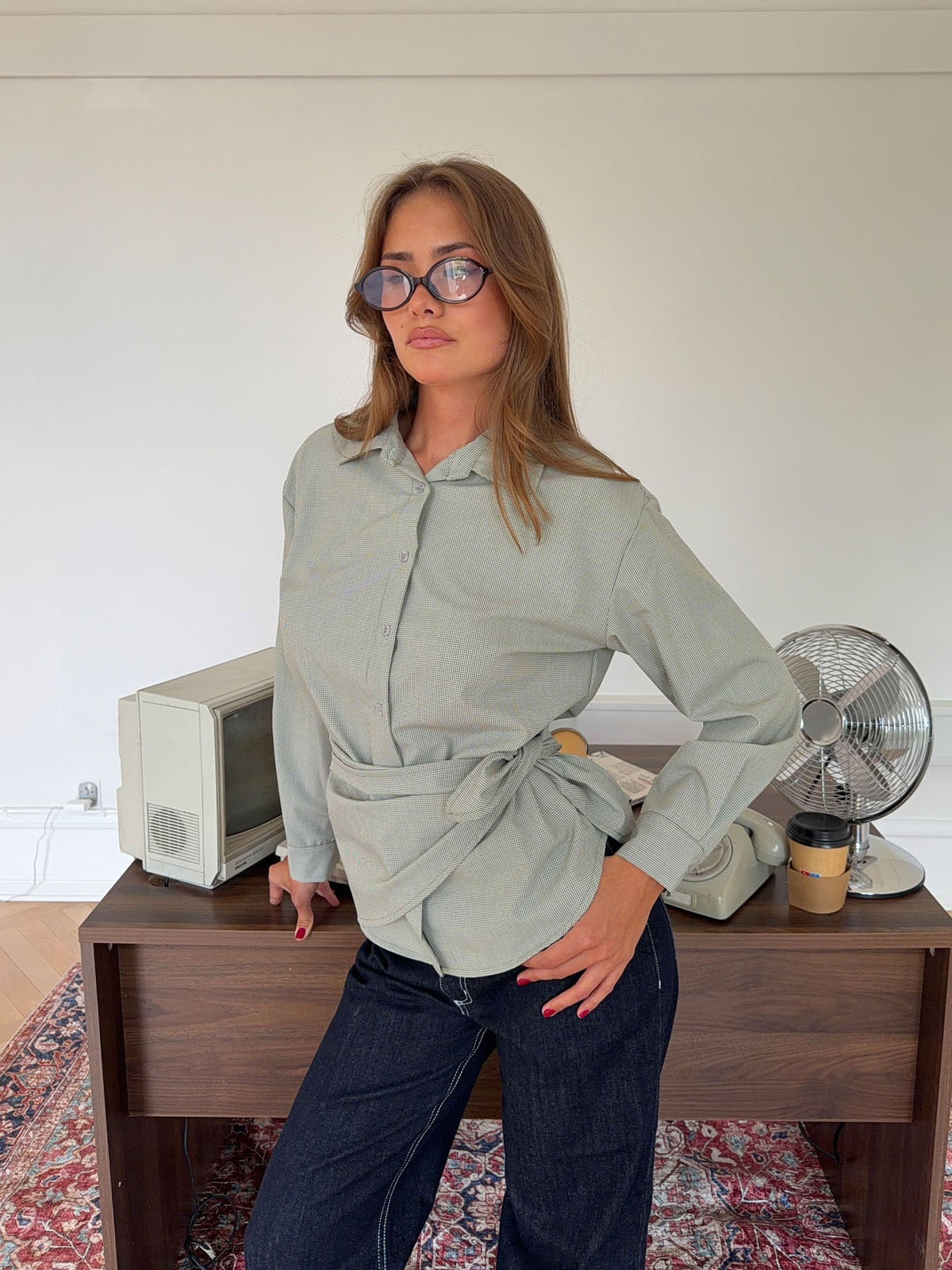 Brenna shirt with tie detail – Green