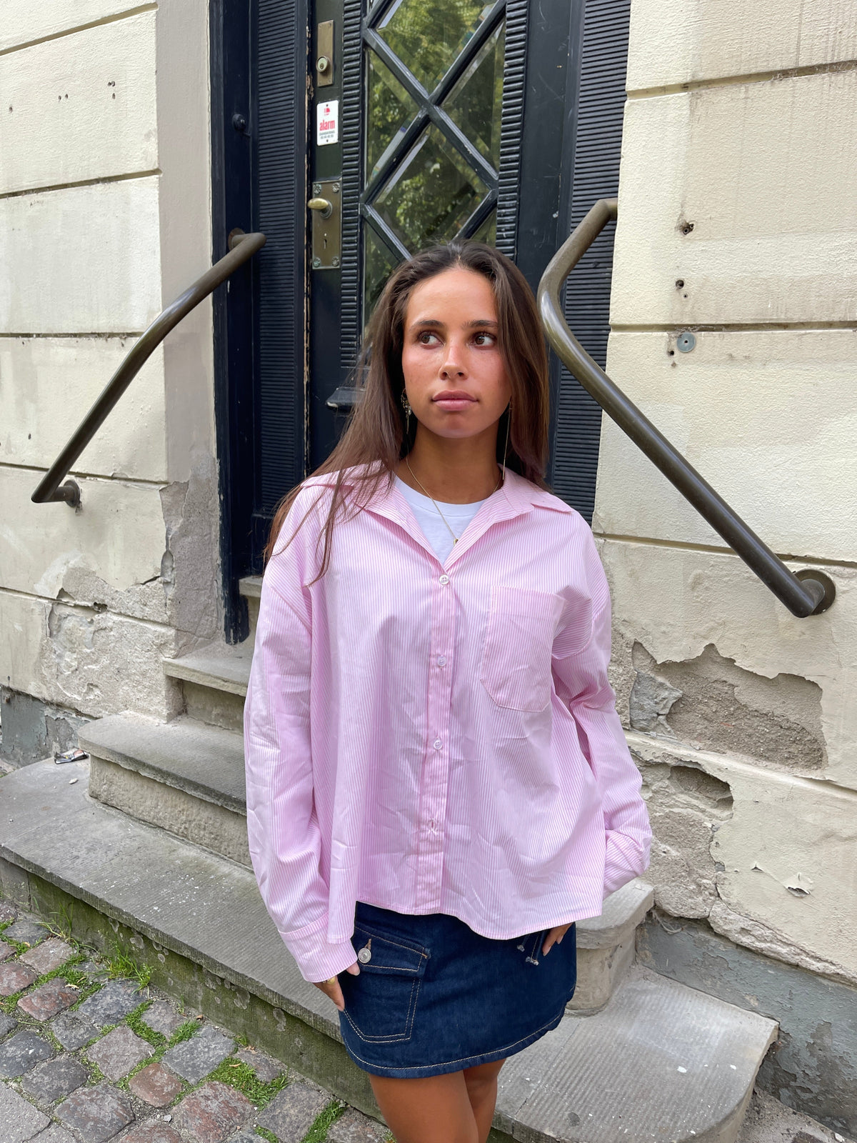Kendall button shirt with stripes - Pink/white