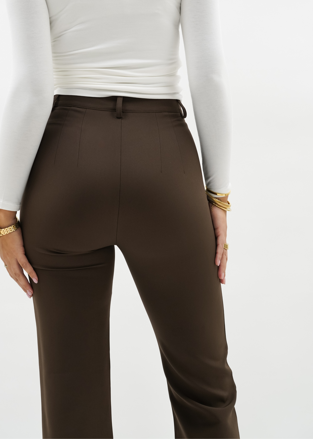Straight leg pants met pressfold chocolate brown (tall)