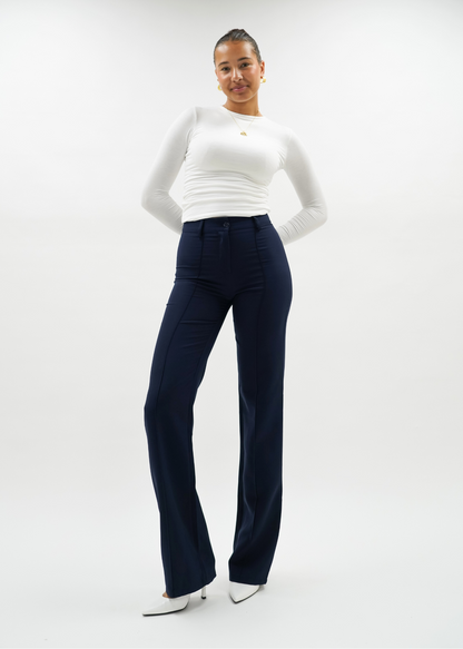 Straight leg pants met pressfold night blue (tall)