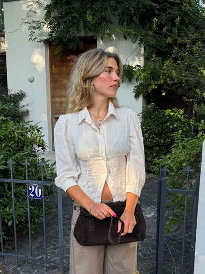 Smilly tailored shirt with embroidery – White