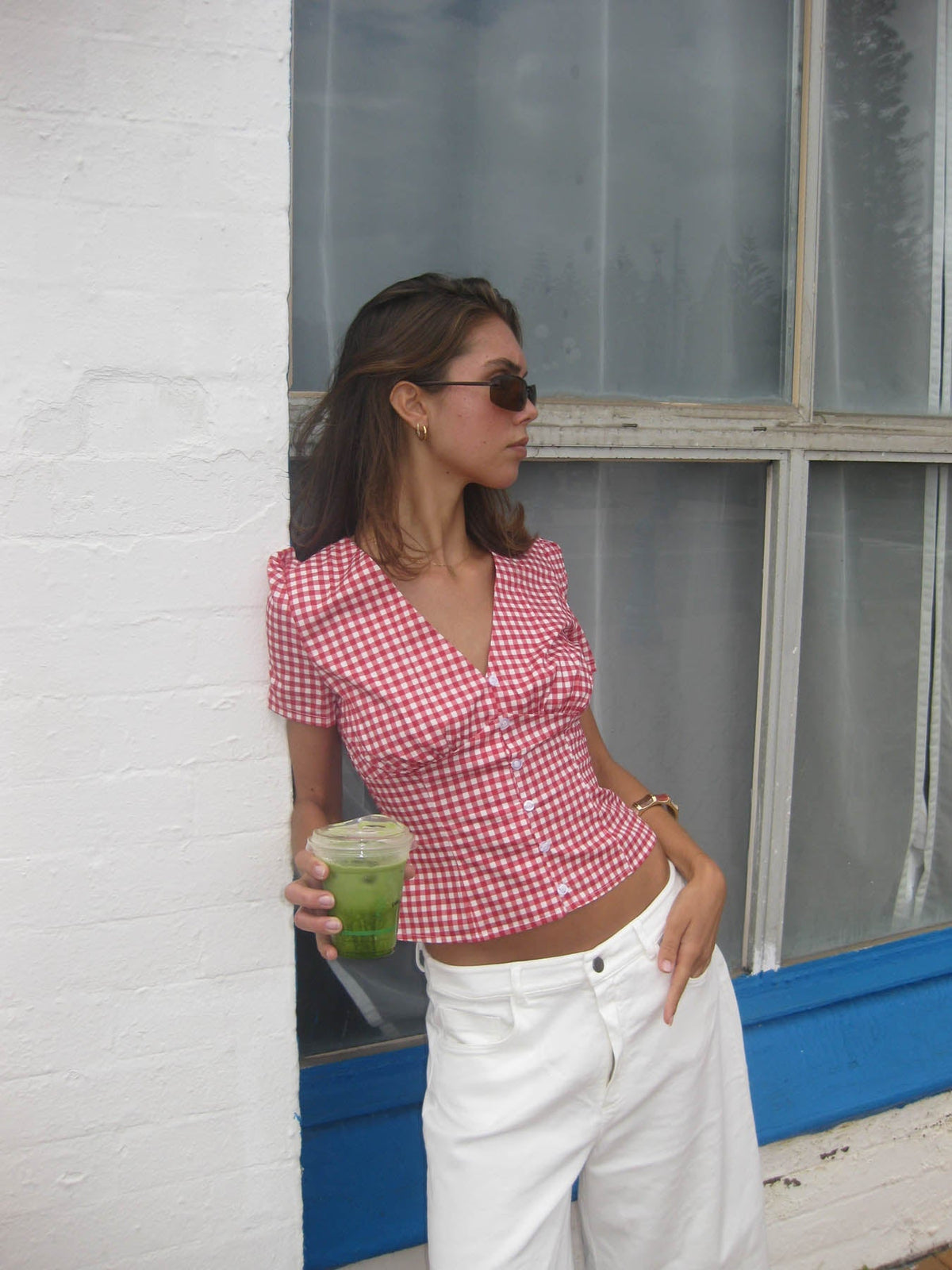Karen fitted shirt with checkers - Red/white