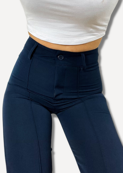 Straight leg pants met pressfold night blue (tall)