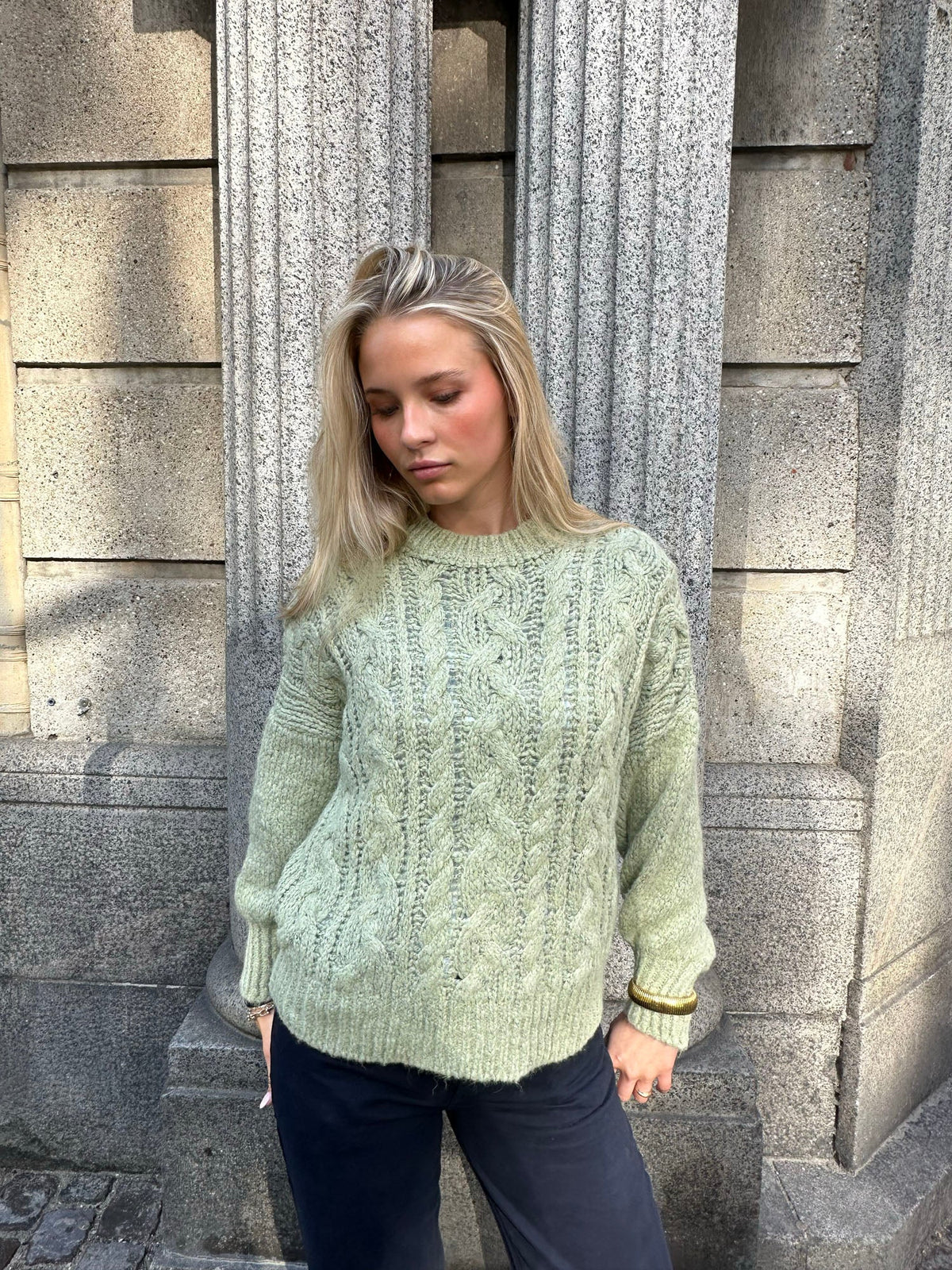 Raffaella knit sweater with balloon sleeves - Sage green